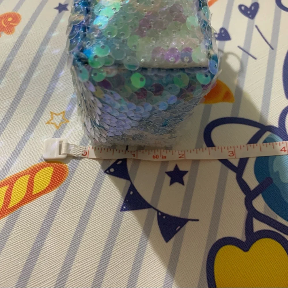 Mini Blue Sequined Backpack Coin Purse Small Zip Pouch